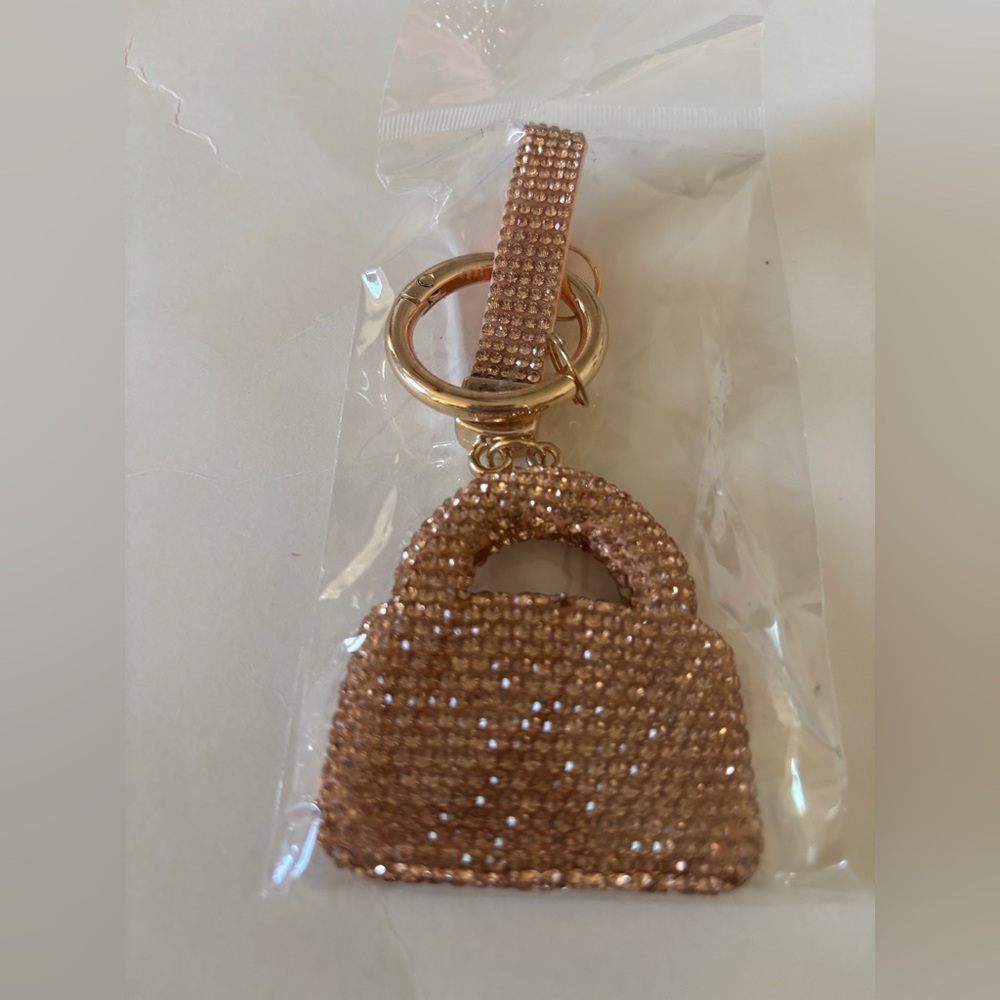 Crystal Embellished Mini Bag Keychain - Rose Gold